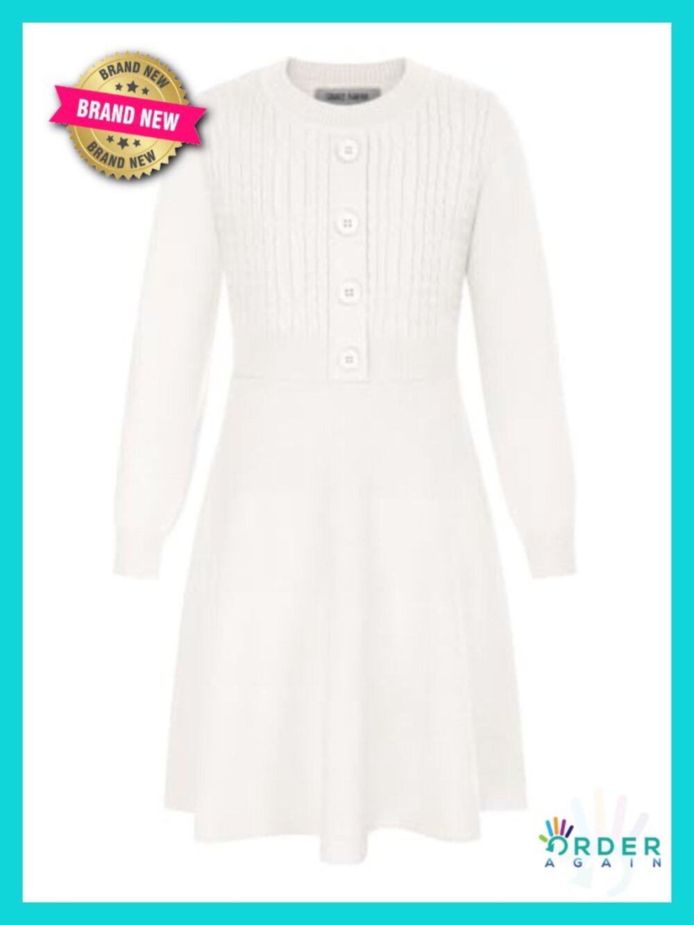 Girls Cable Knit Sweater Dress Long Sleeve Button Front A-Line
